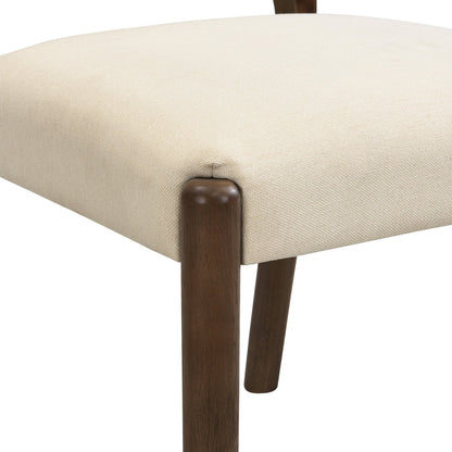 Dining Chairs with Back Mid Century Fabric Upholstered Armless Dining Room Side Chairs Set of 2 - Walnut+Beige - 1st Choice Furniture Direct