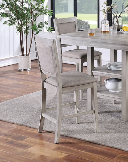 Dining Room Furniture Counter Height 5pc Set Square Table w Shelves Cushion Chairs Modern Style Rustic Grey - 1st Choice Furniture Direct
