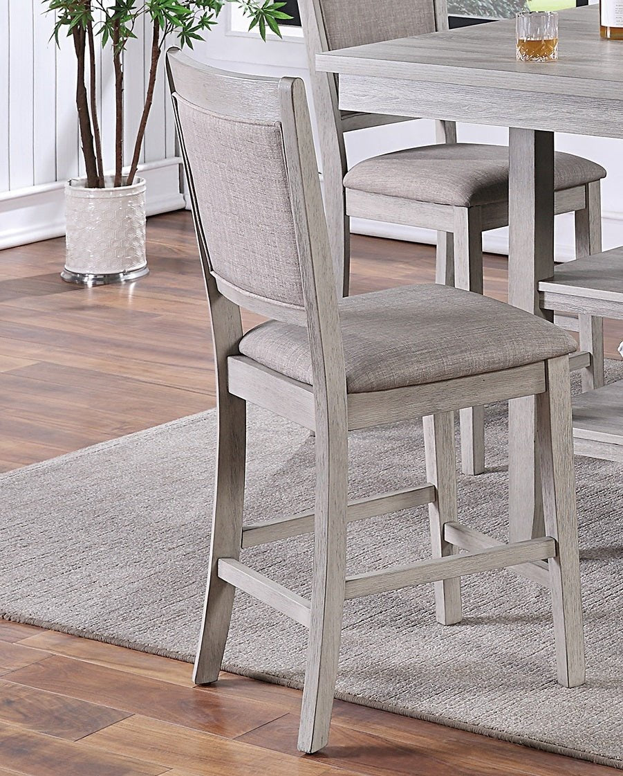 Dining Room Furniture Counter Height 5pc Set Square Table w Shelves Cushion Chairs Modern Style Rustic Grey - 1st Choice Furniture Direct
