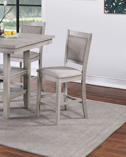 Dining Room Furniture Counter Height 5pc Set Square Table w Shelves Cushion Chairs Modern Style Rustic Grey - 1st Choice Furniture Direct