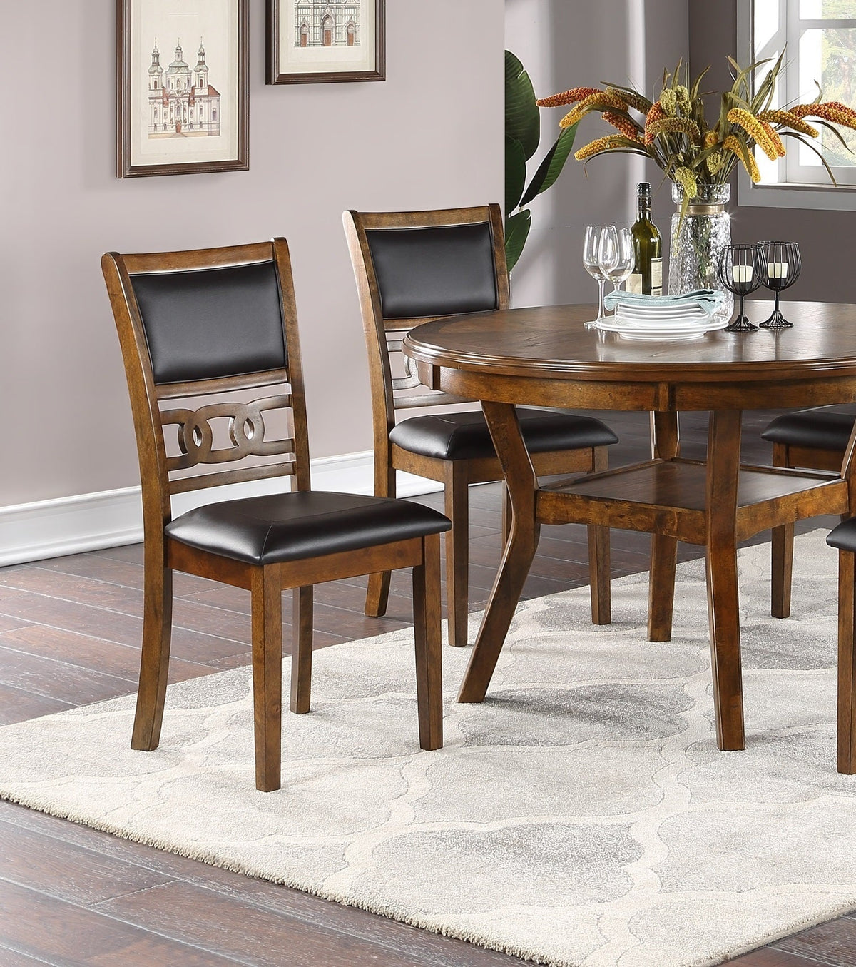 Dining Room Furniture Walnut Finish Set of 2 Side Chairs Cushion Seats Unique Back Kitchen Breakfast Chairs - 1st Choice Furniture Direct