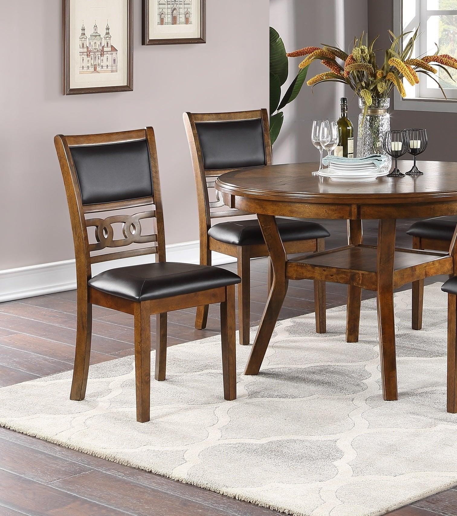 Dining Room Furniture Walnut Finish Set of 2 Side Chairs Cushion Seats Unique Back Kitchen Breakfast Chairs - 1st Choice Furniture Direct