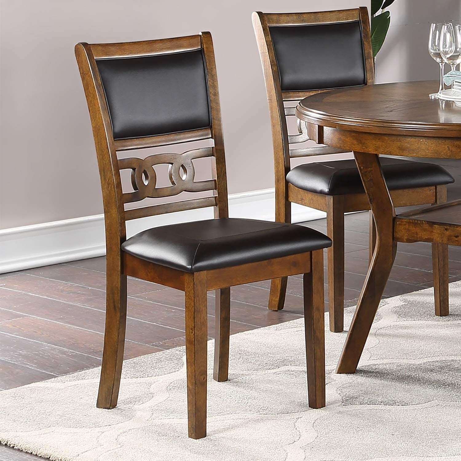 Dining Room Furniture Walnut Finish Set of 2 Side Chairs Cushion Seats Unique Back Kitchen Breakfast Chairs - 1st Choice Furniture Direct