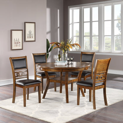 Dining Room Furniture Walnut Rubber wood MDF Round Table 1pc Table w Shelve - 1st Choice Furniture Direct