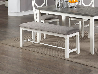Dining Room Furniture White 6pc Dining Set Table 4 Side Chairs and A Bench Rubberwood MDF - 1st Choice Furniture Direct