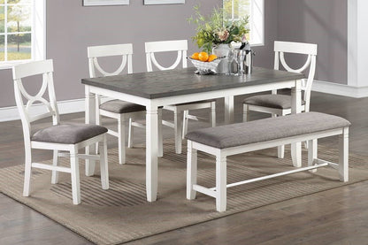 Dining Room Furniture White 6pc Dining Set Table 4 Side Chairs and A Bench Rubberwood MDF - 1st Choice Furniture Direct