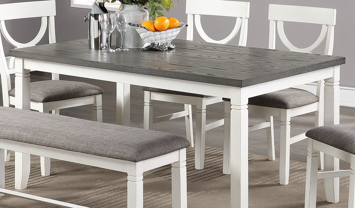 Dining Room Furniture White 6pc Dining Set Table 4 Side Chairs and A Bench Rubberwood MDF - 1st Choice Furniture Direct
