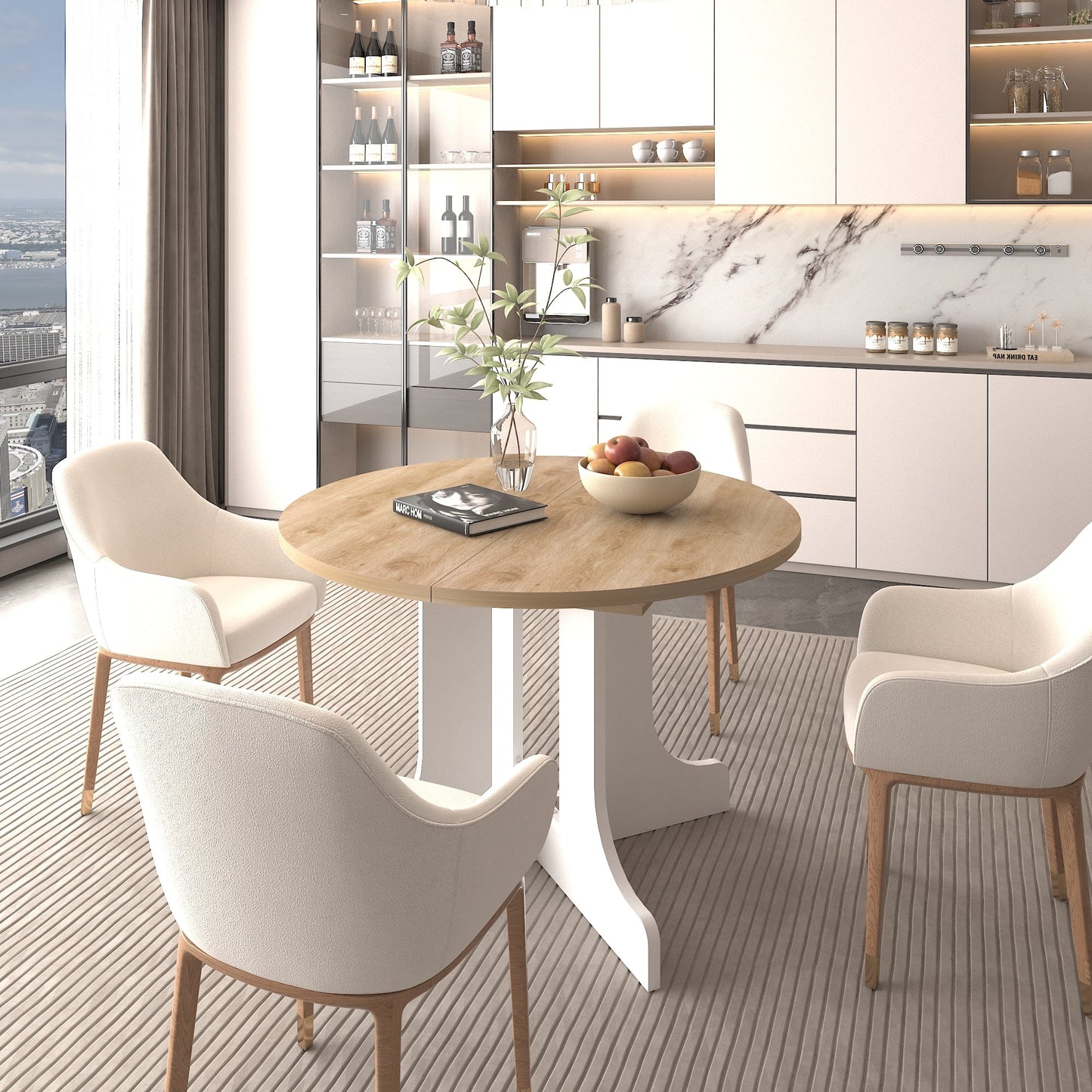 Dining Table for Farmhouse Kitchen 59x43 Inch Expandable Oval Table Top with Removable Leaf Trestle X Shaped Base White - 1st Choice Furniture Direct