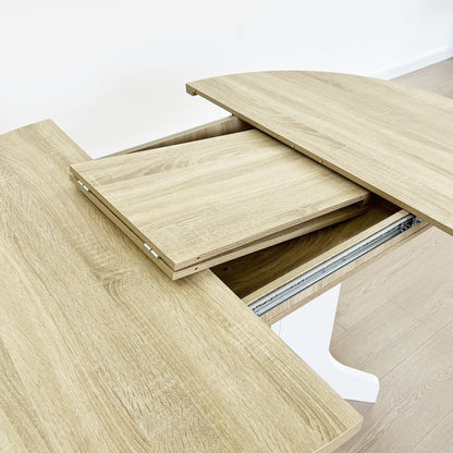 Dining Table for Farmhouse Kitchen 59x43 Inch Expandable Oval Table Top with Removable Leaf Trestle X Shaped Base White - 1st Choice Furniture Direct