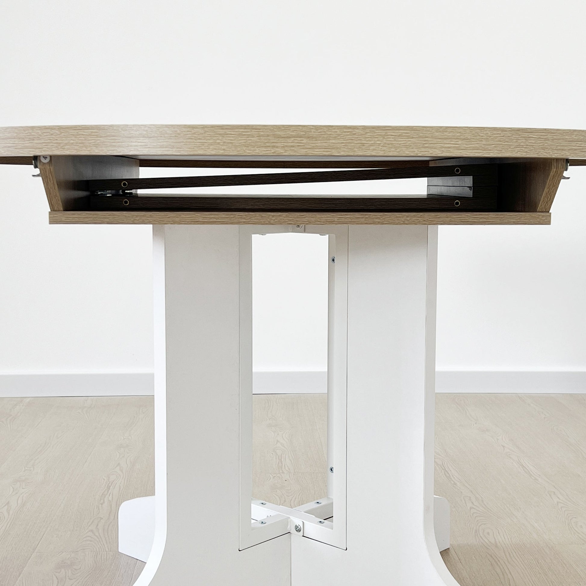Dining Table for Farmhouse Kitchen 59x43 Inch Expandable Oval Table Top with Removable Leaf Trestle X Shaped Base White - 1st Choice Furniture Direct