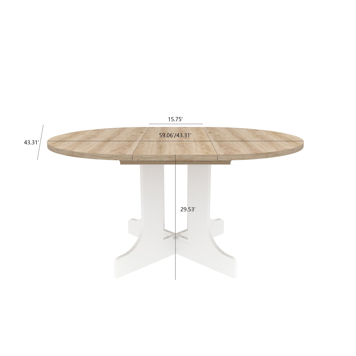 Dining Table for Farmhouse Kitchen 59x43 Inch Expandable Oval Table Top with Removable Leaf Trestle X Shaped Base White - 1st Choice Furniture Direct