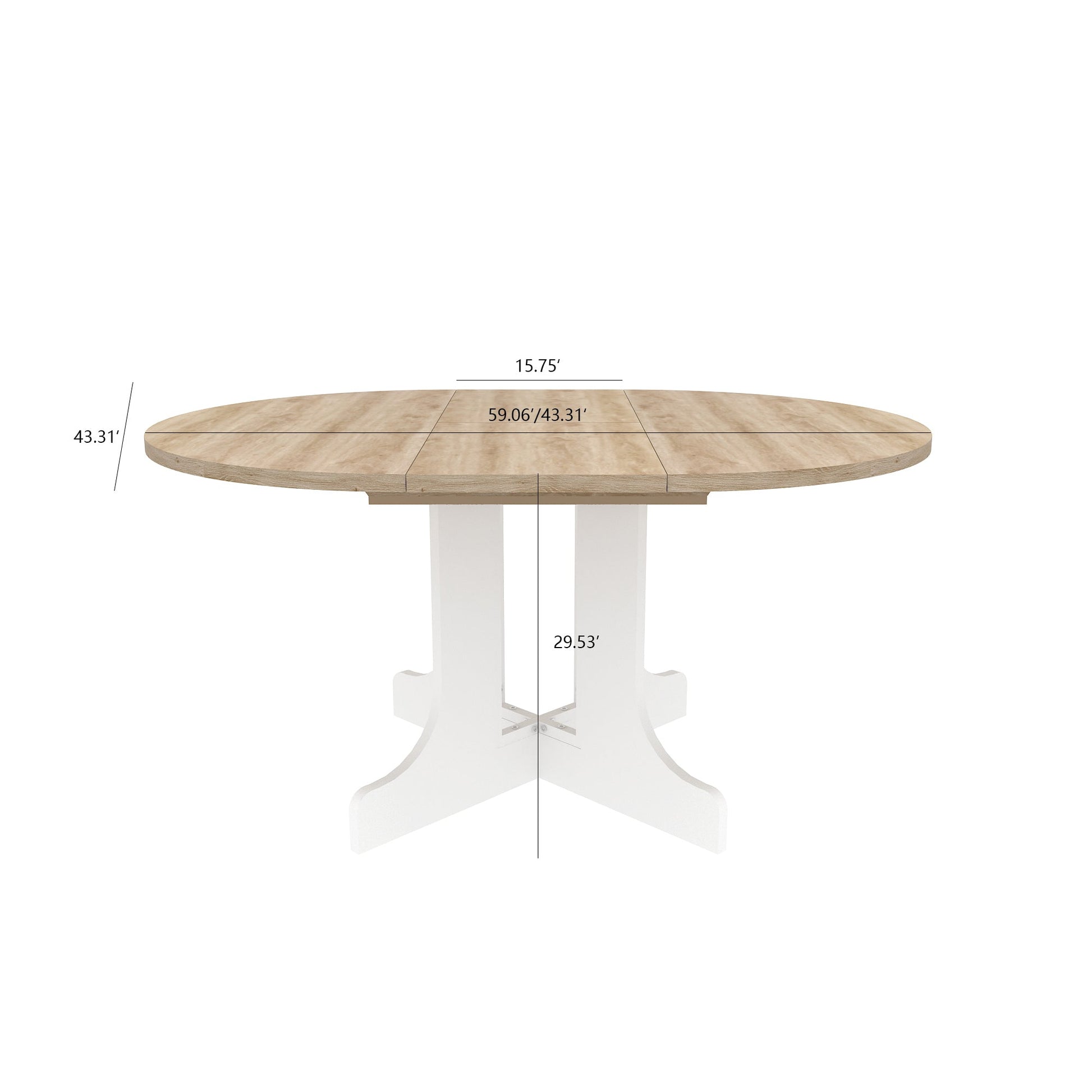 Dining Table for Farmhouse Kitchen 59x43 Inch Expandable Oval Table Top with Removable Leaf Trestle X Shaped Base White - 1st Choice Furniture Direct