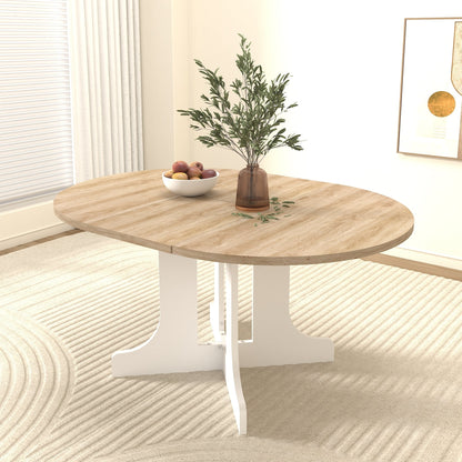 Dining Table for Farmhouse Kitchen 59x43 Inch Expandable Oval Table Top with Removable Leaf Trestle X Shaped Base White - 1st Choice Furniture Direct