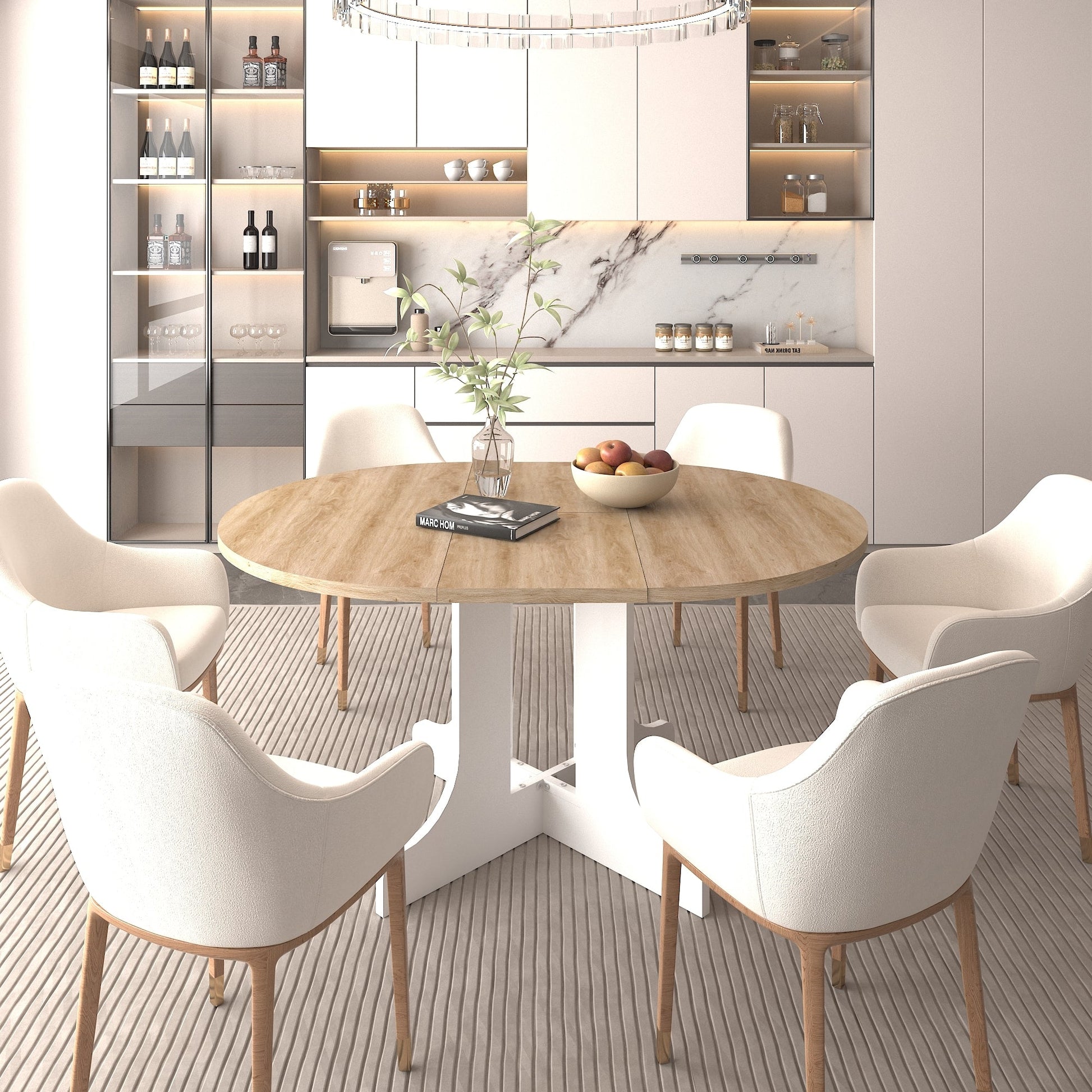 Dining Table for Farmhouse Kitchen 59x43 Inch Expandable Oval Table Top with Removable Leaf Trestle X Shaped Base White - 1st Choice Furniture Direct