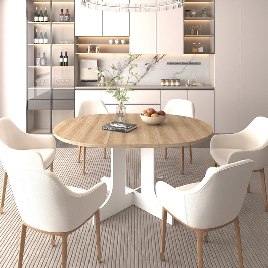 Dining Table for Farmhouse Kitchen 59x43 Inch Expandable Oval Table Top with Removable Leaf Trestle X Shaped Base White - 1st Choice Furniture Direct