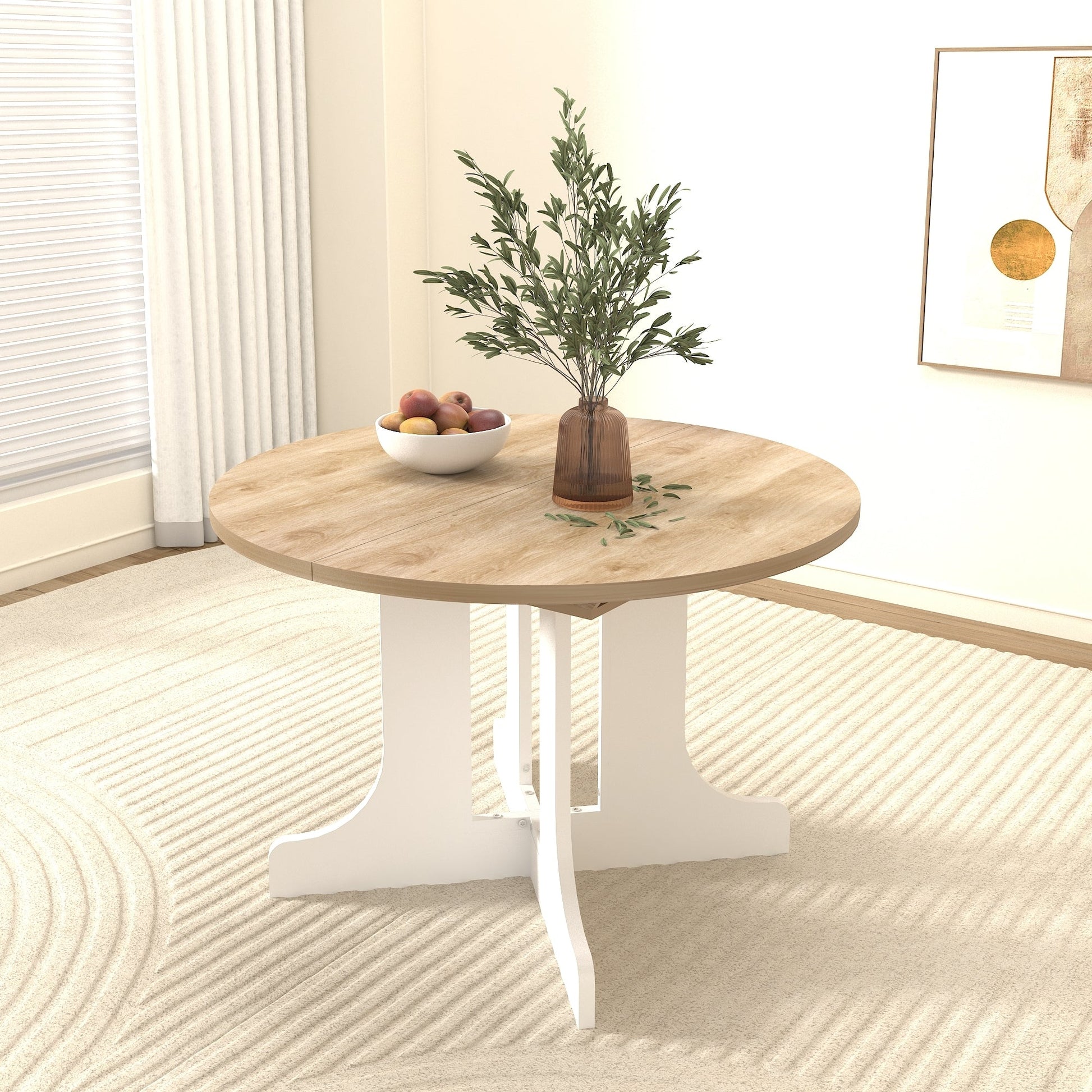 Dining Table for Farmhouse Kitchen 59x43 Inch Expandable Oval Table Top with Removable Leaf Trestle X Shaped Base White - 1st Choice Furniture Direct
