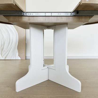 Dining Table for Farmhouse Kitchen 59x43 Inch Expandable Oval Table Top with Removable Leaf Trestle X Shaped Base White - 1st Choice Furniture Direct