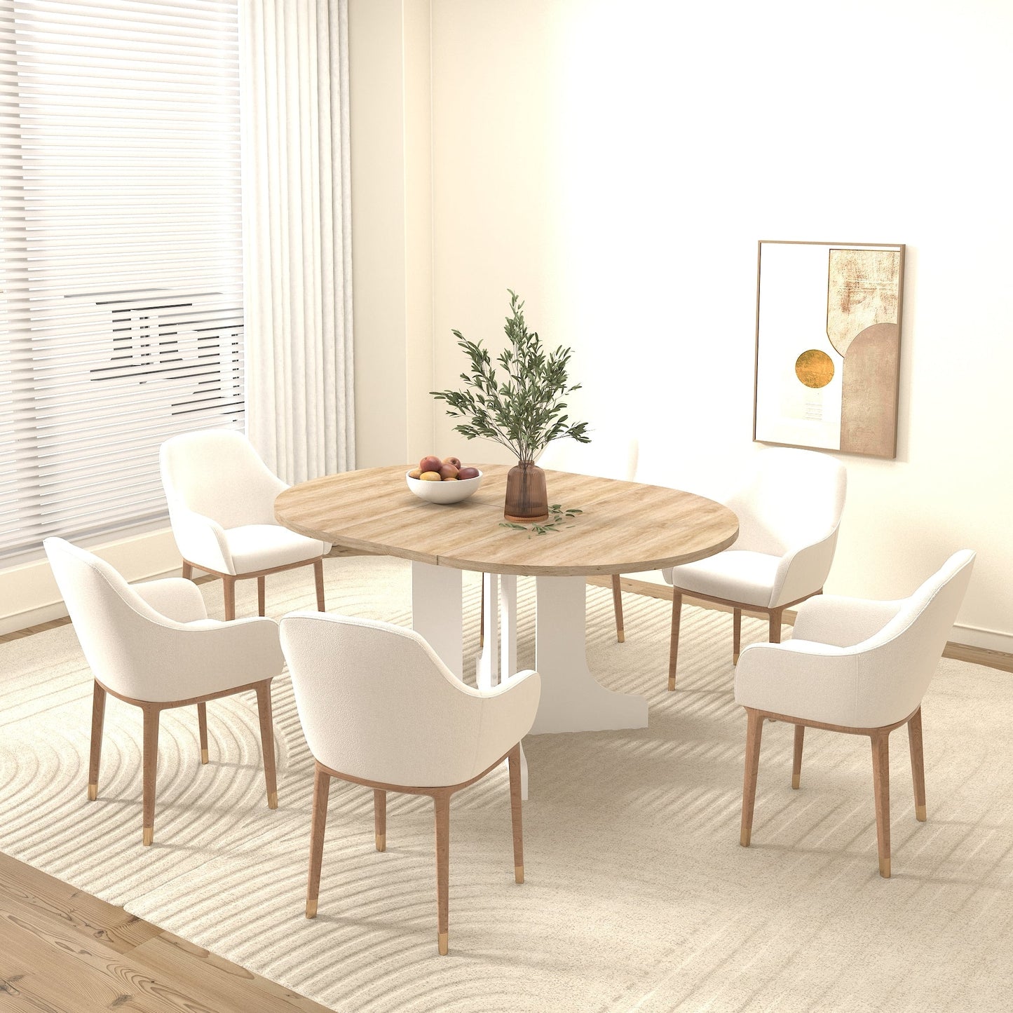 Dining Table for Farmhouse Kitchen 59x43 Inch Expandable Oval Table Top with Removable Leaf Trestle X Shaped Base White - 1st Choice Furniture Direct