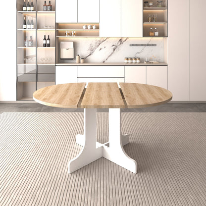 Dining Table for Farmhouse Kitchen 59x43 Inch Expandable Oval Table Top with Removable Leaf Trestle X Shaped Base White - 1st Choice Furniture Direct