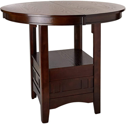 Dining Table Round Counter height Dining Table w Shelve 1pc Table Only Solid wood Dark Rosy Brown FInish - 1st Choice Furniture Direct