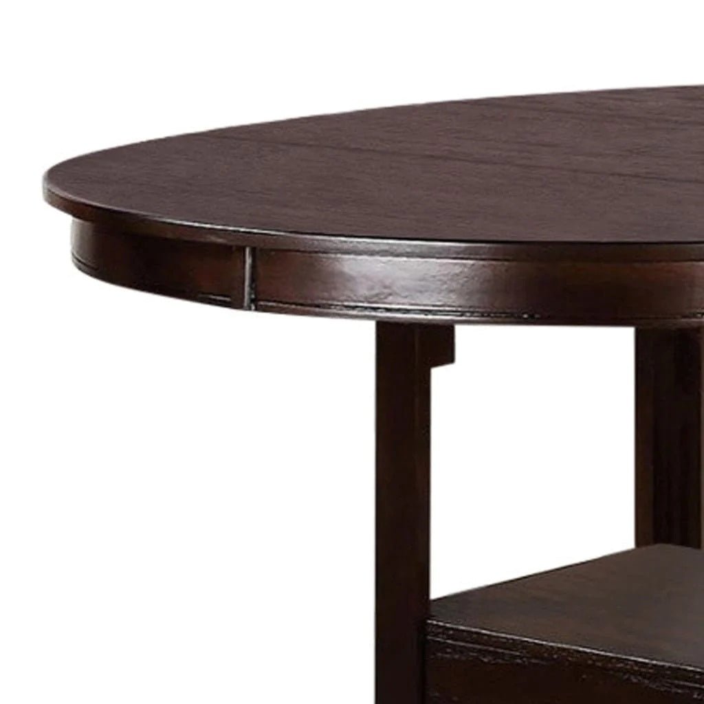Dining Table Round Counter height Dining Table w Shelve 1pc Table Only Solid wood Dark Rosy Brown FInish - 1st Choice Furniture Direct