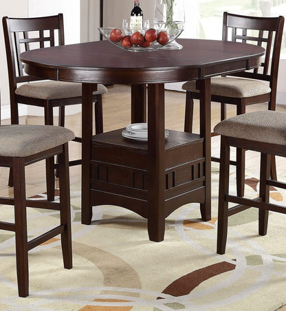 Dining Table Round Counter height Dining Table w Shelve 1pc Table Only Solid wood Dark Rosy Brown FInish - 1st Choice Furniture Direct