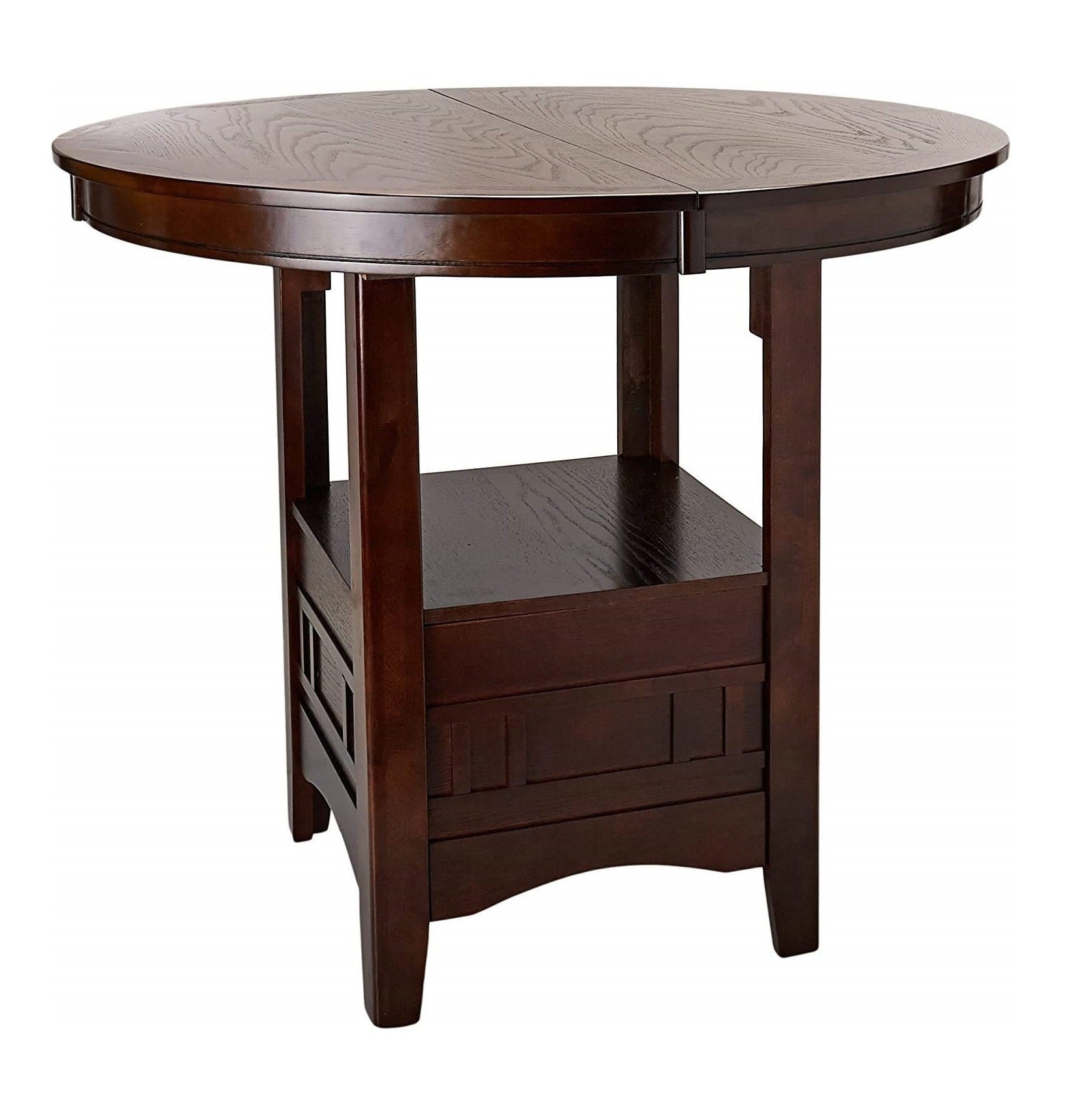 Dining Table Round Counter height Dining Table w Shelve 1pc Table Only Solid wood Dark Rosy Brown FInish - 1st Choice Furniture Direct