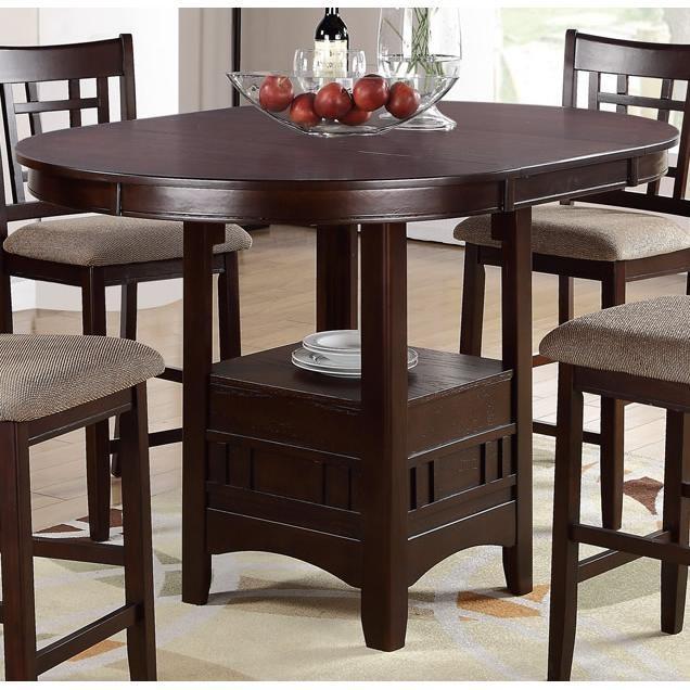 Dining Table Round Counter height Dining Table w Shelve 1pc Table Only Solid wood Dark Rosy Brown FInish - 1st Choice Furniture Direct