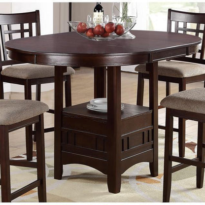 Dining Table Round Counter height Dining Table w Shelve 1pc Table Only Solid wood Dark Rosy Brown FInish - 1st Choice Furniture Direct