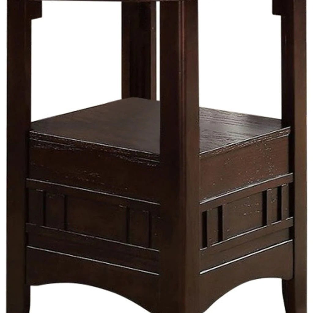 Dining Table Round Counter height Dining Table w Shelve 1pc Table Only Solid wood Dark Rosy Brown FInish - 1st Choice Furniture Direct