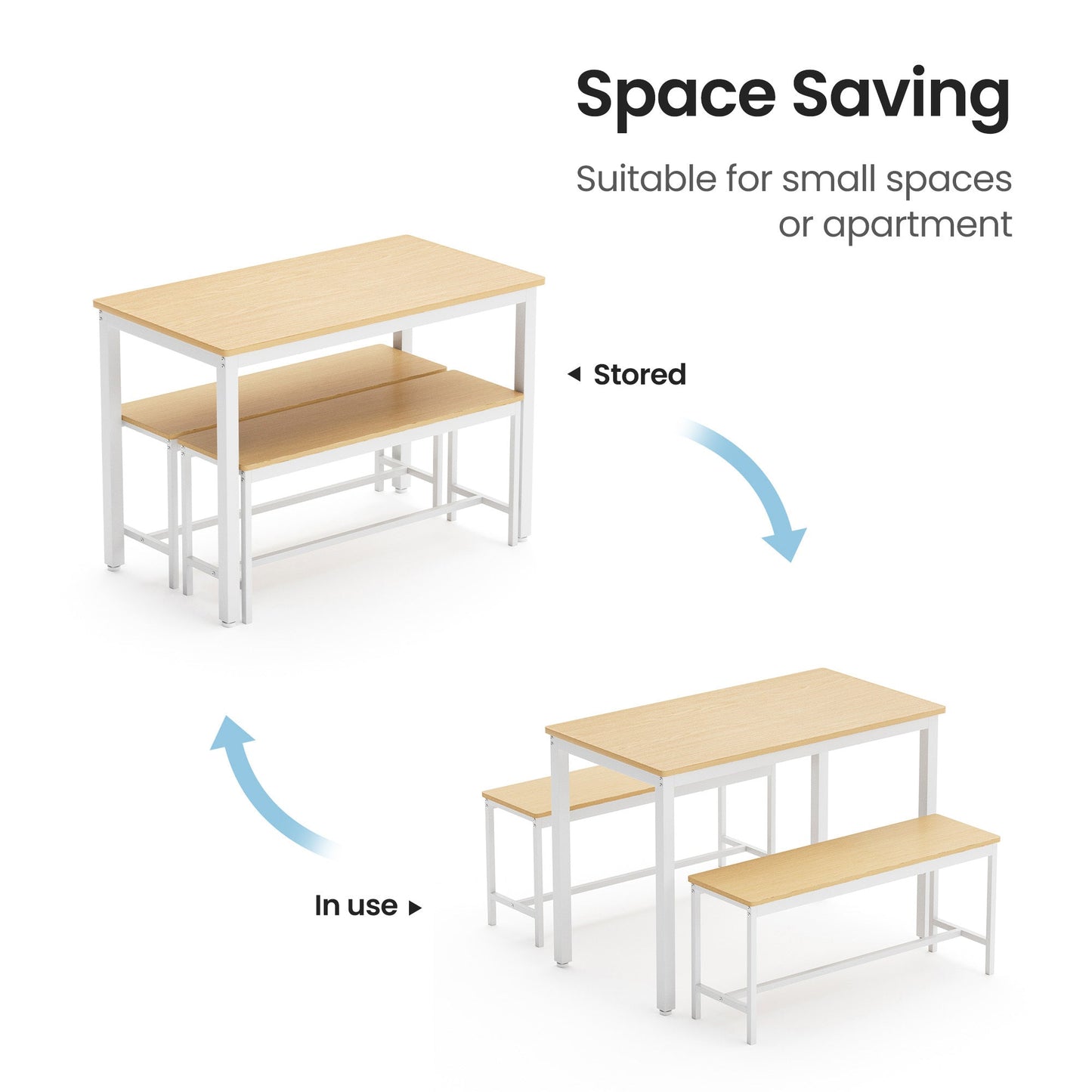 Dining Table Set, Bar Table with 2 Dining Benches, Kitchen Table Counter with Chairs, Industrial for Kitchen Breakfast Table, Living Room, Party Room, Natural and White , 43.3″L x23.6″W x 29.9″H - 1st Choice Furniture Direct