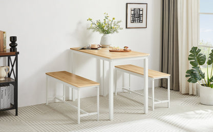 Dining Table Set, Bar Table with 2 Dining Benches, Kitchen Table Counter with Chairs, Industrial for Kitchen Breakfast Table, Living Room, Party Room, Natural and White , 43.3″L x23.6″W x 29.9″H - 1st Choice Furniture Direct