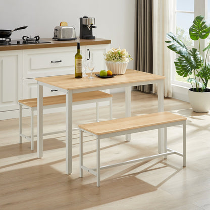 Dining Table Set, Bar Table with 2 Dining Benches, Kitchen Table Counter with Chairs, Industrial for Kitchen Breakfast Table, Living Room, Party Room, Natural and White , 43.3″L x23.6″W x 29.9″H - 1st Choice Furniture Direct