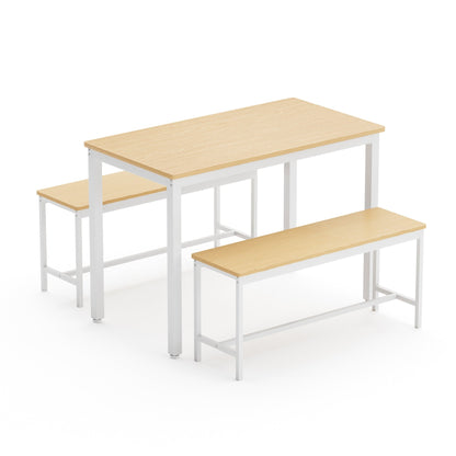 Dining Table Set, Bar Table with 2 Dining Benches, Kitchen Table Counter with Chairs, Industrial for Kitchen Breakfast Table, Living Room, Party Room, Natural and White , 43.3″L x23.6″W x 29.9″H - 1st Choice Furniture Direct