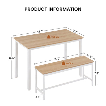 Dining Table Set, Bar Table with 2 Dining Benches, Kitchen Table Counter with Chairs, Industrial for Kitchen Breakfast Table, Living Room, Party Room, Natural and White , 43.3″L x23.6″W x 29.9″H - 1st Choice Furniture Direct