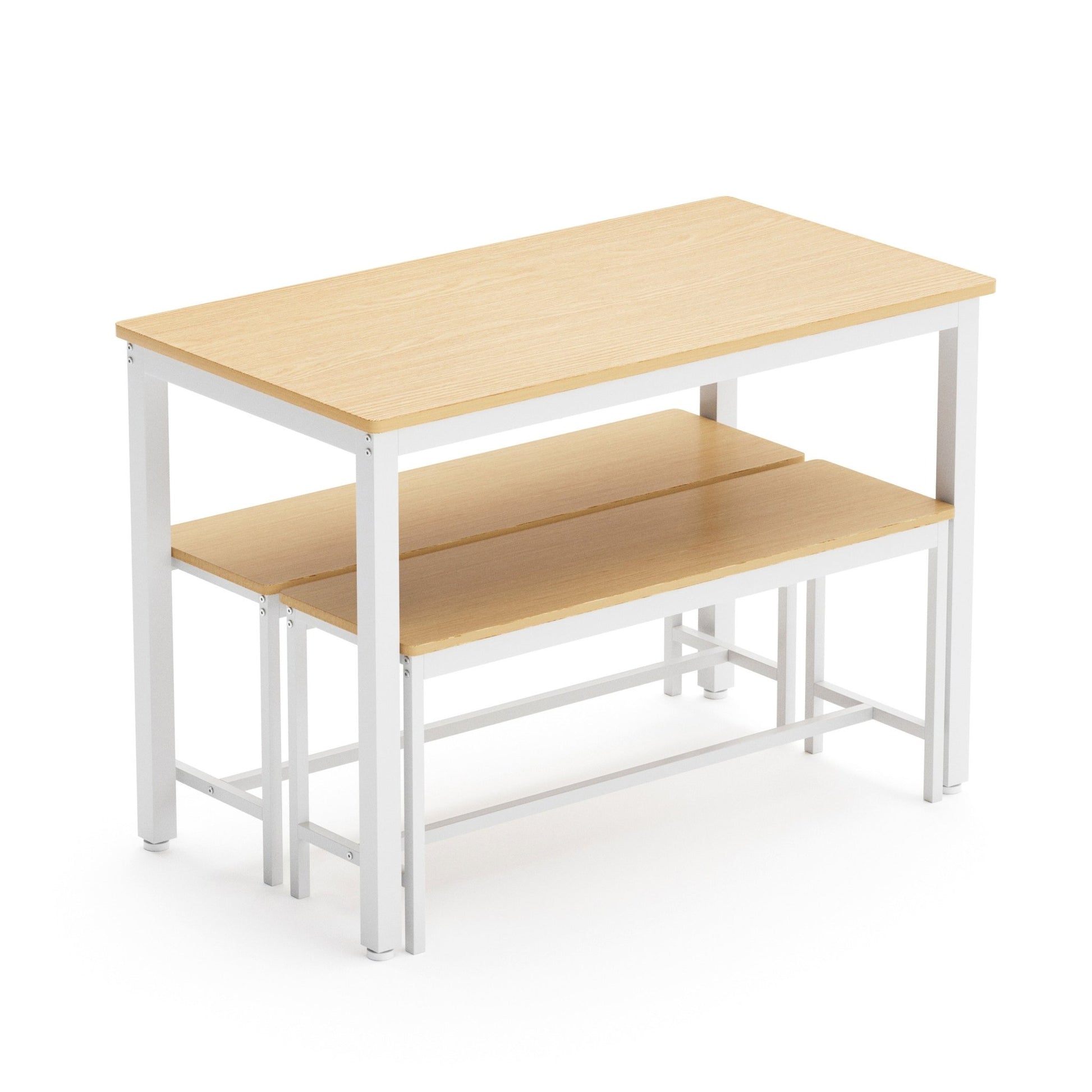 Dining Table Set, Bar Table with 2 Dining Benches, Kitchen Table Counter with Chairs, Industrial for Kitchen Breakfast Table, Living Room, Party Room, Natural and White , 43.3″L x23.6″W x 29.9″H - 1st Choice Furniture Direct