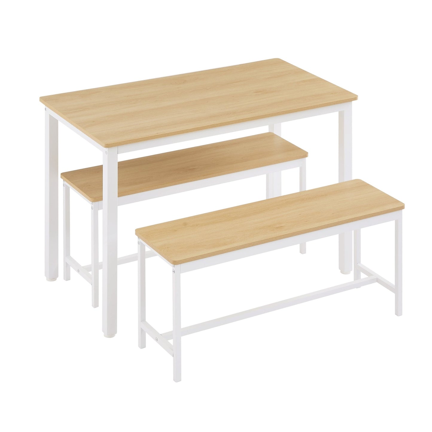 Dining Table Set, Bar Table with 2 Dining Benches, Kitchen Table Counter with Chairs, Industrial for Kitchen Breakfast Table, Living Room, Party Room, Natural and White , 43.3″L x23.6″W x 29.9″H - 1st Choice Furniture Direct