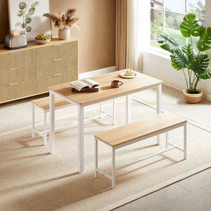 Dining Table Set, Bar Table with 2 Dining Benches, Kitchen Table Counter with Chairs, Industrial for Kitchen Breakfast Table, Living Room, Party Room, Natural and White , 43.3″L x23.6″W x 29.9″H - 1st Choice Furniture Direct