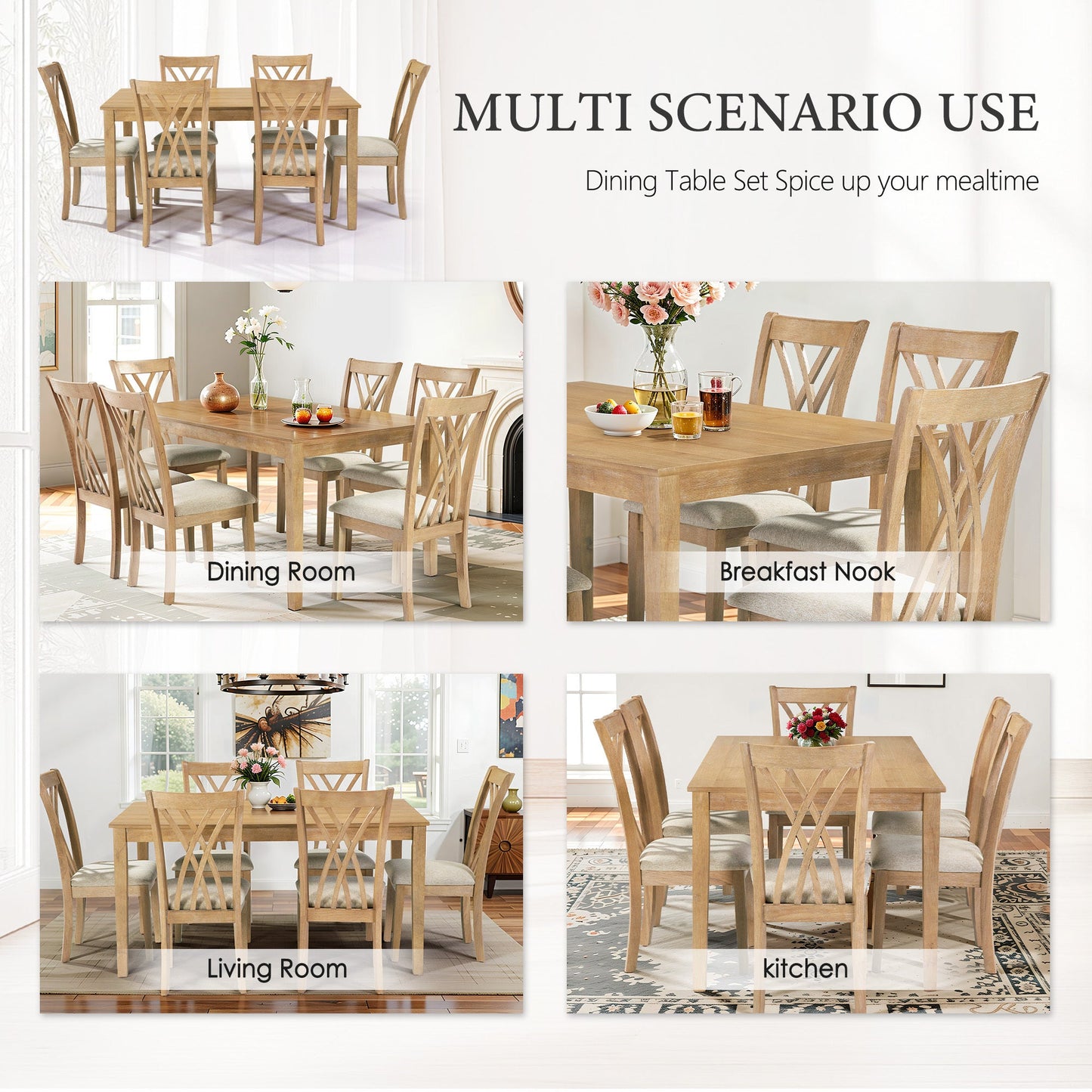 Dining Table Set with 6 Chairs, Modern Dining Table and Chairs Set, 1 Table & 6 Chairs, 60'L x 36'W Table, 23'H Chairs, Anti - Slip, Perfect for 4 - 6 Persons, Home, Kitchen, Living Room. - 1st Choice Furniture Direct