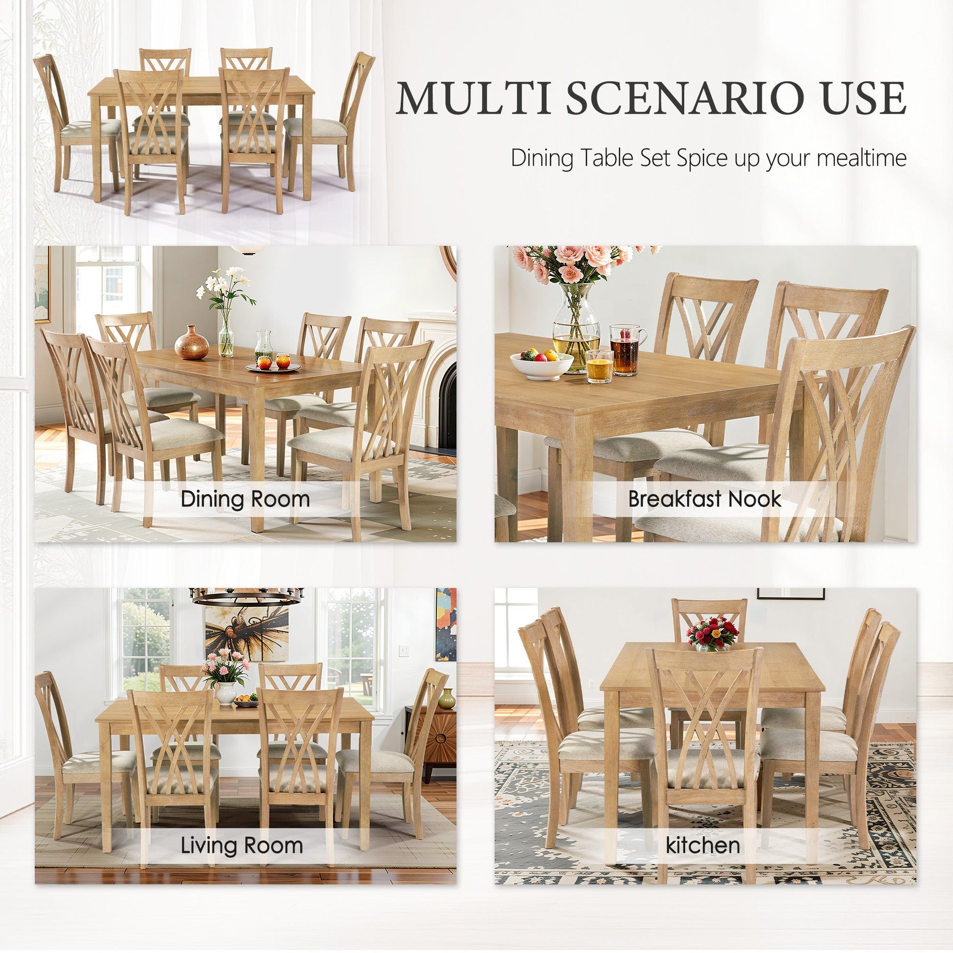 Dining Table Set with 6 Chairs, Modern Dining Table and Chairs Set, 1 Table & 6 Chairs, 60'L x 36'W Table, 23'H Chairs, Anti - Slip, Perfect for 4 - 6 Persons, Home, Kitchen, Living Room. - 1st Choice Furniture Direct