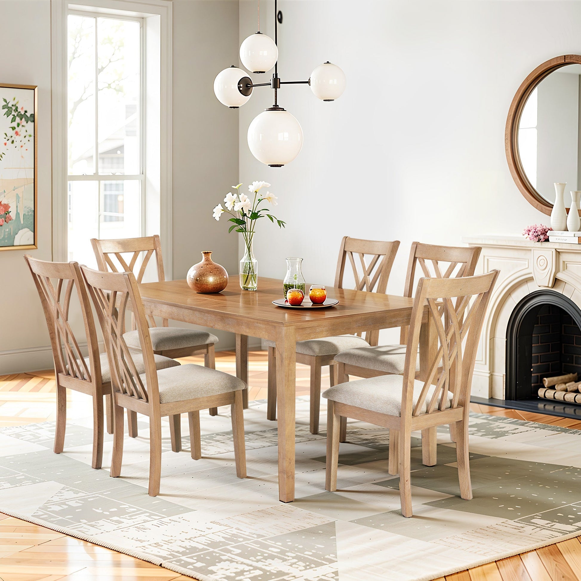 Dining Table Set with 6 Chairs, Modern Dining Table and Chairs Set, 1 Table & 6 Chairs, 60'L x 36'W Table, 23'H Chairs, Anti - Slip, Perfect for 4 - 6 Persons, Home, Kitchen, Living Room. - 1st Choice Furniture Direct