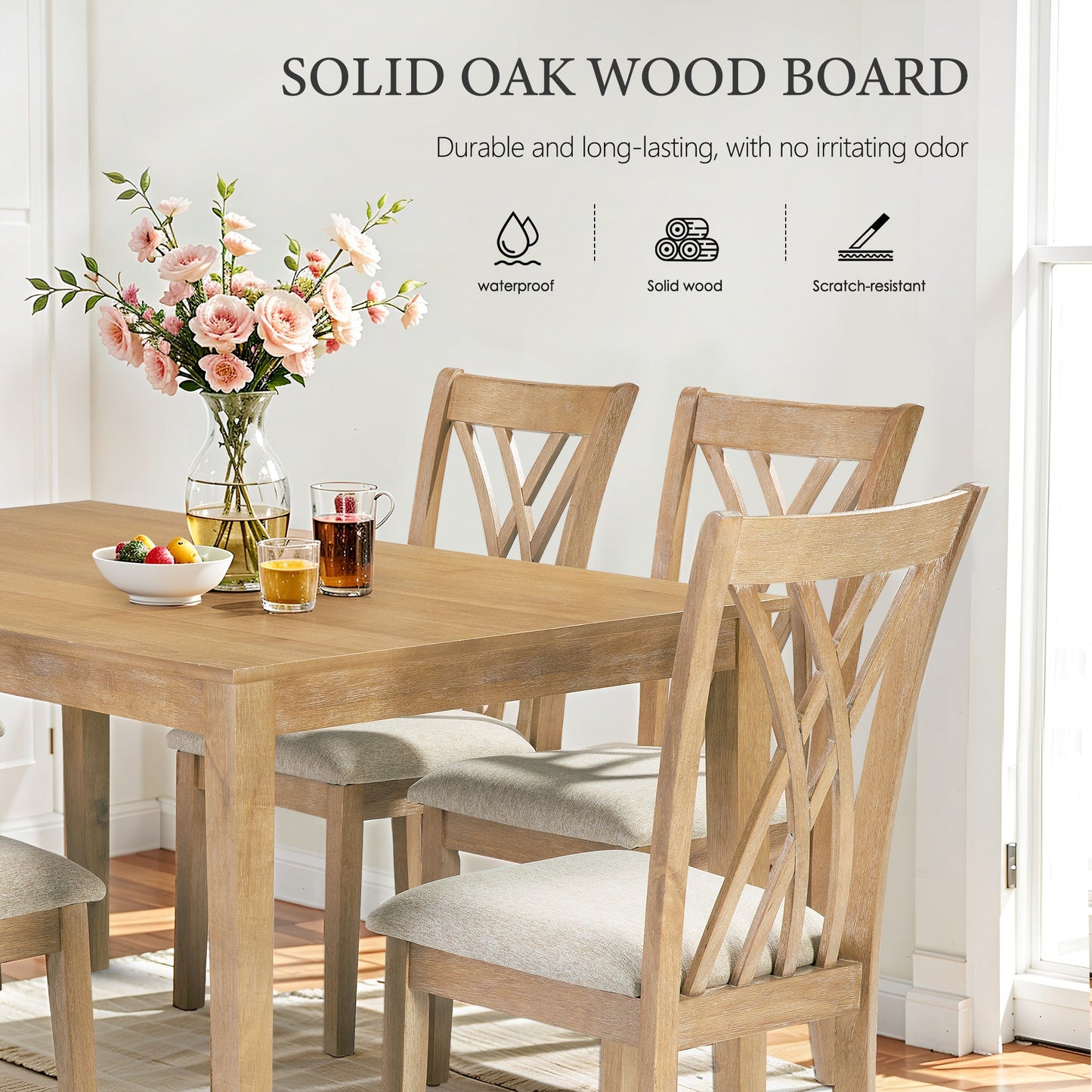 Dining Table Set with 6 Chairs, Modern Dining Table and Chairs Set, 1 Table & 6 Chairs, 60'L x 36'W Table, 23'H Chairs, Anti - Slip, Perfect for 4 - 6 Persons, Home, Kitchen, Living Room. - 1st Choice Furniture Direct
