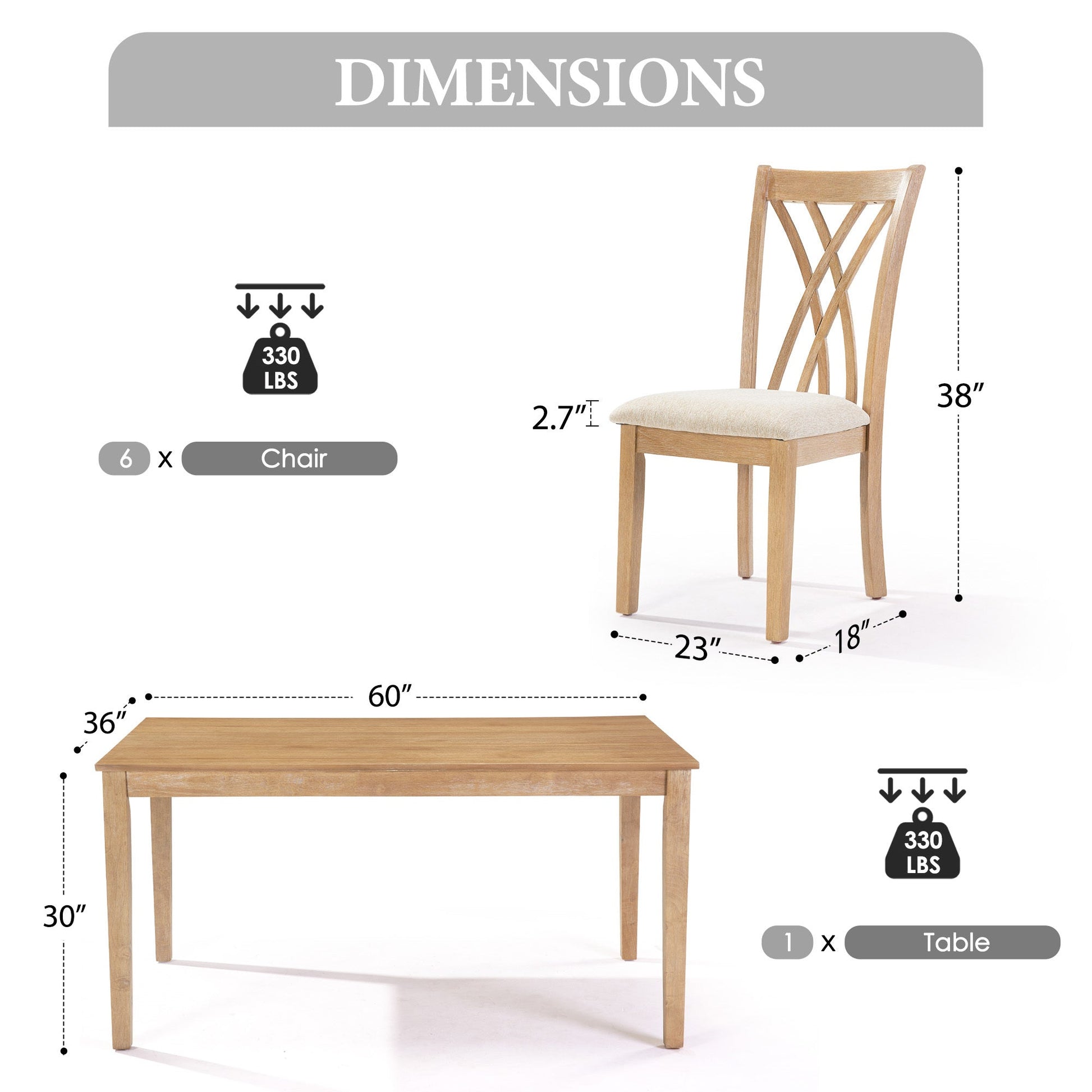 Dining Table Set with 6 Chairs, Modern Dining Table and Chairs Set, 1 Table & 6 Chairs, 60'L x 36'W Table, 23'H Chairs, Anti - Slip, Perfect for 4 - 6 Persons, Home, Kitchen, Living Room. - 1st Choice Furniture Direct