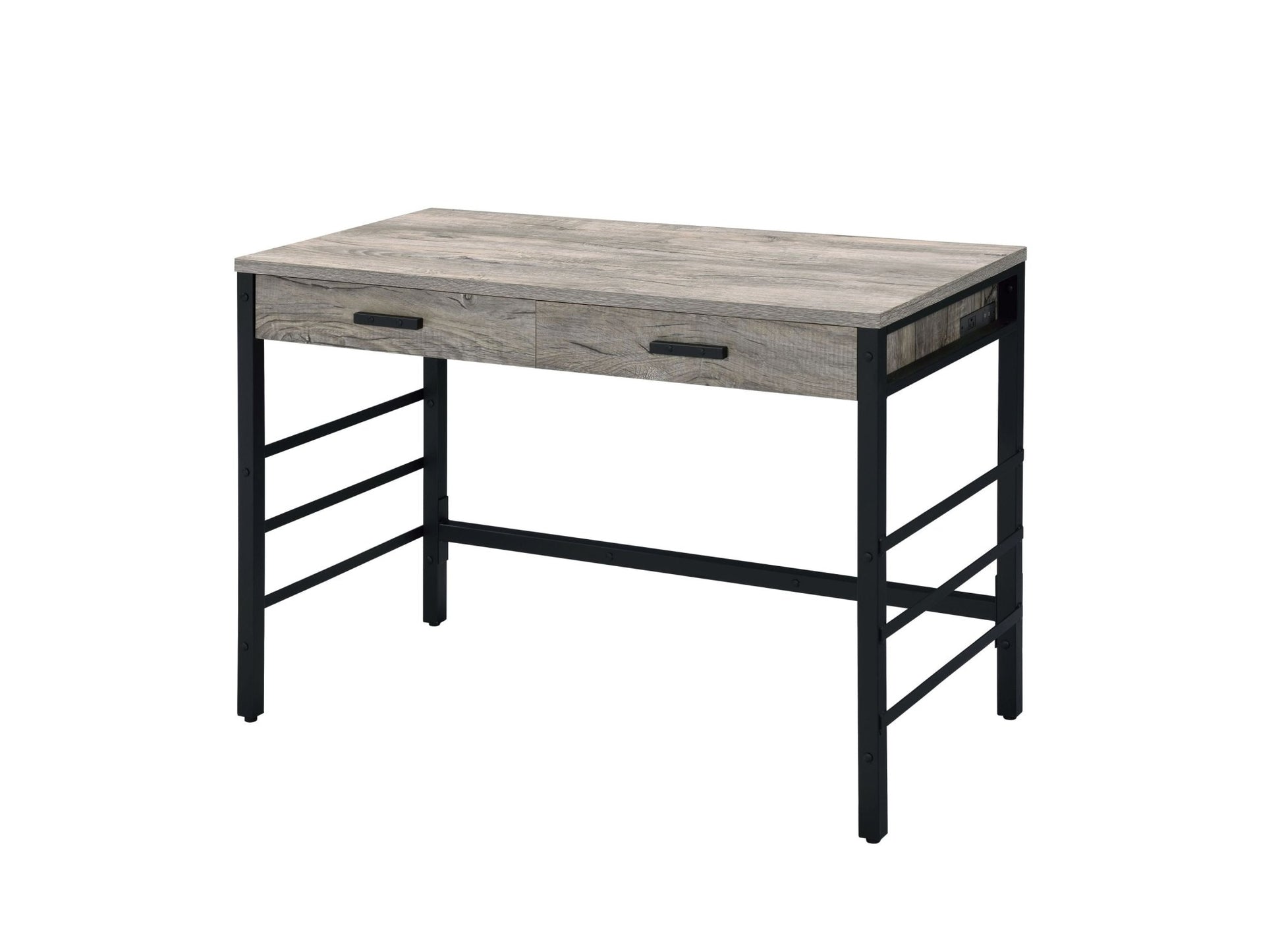 Disho Light Weathered Oak & Black Finish Writing Desk W/USB - 1st Choice Furniture Direct