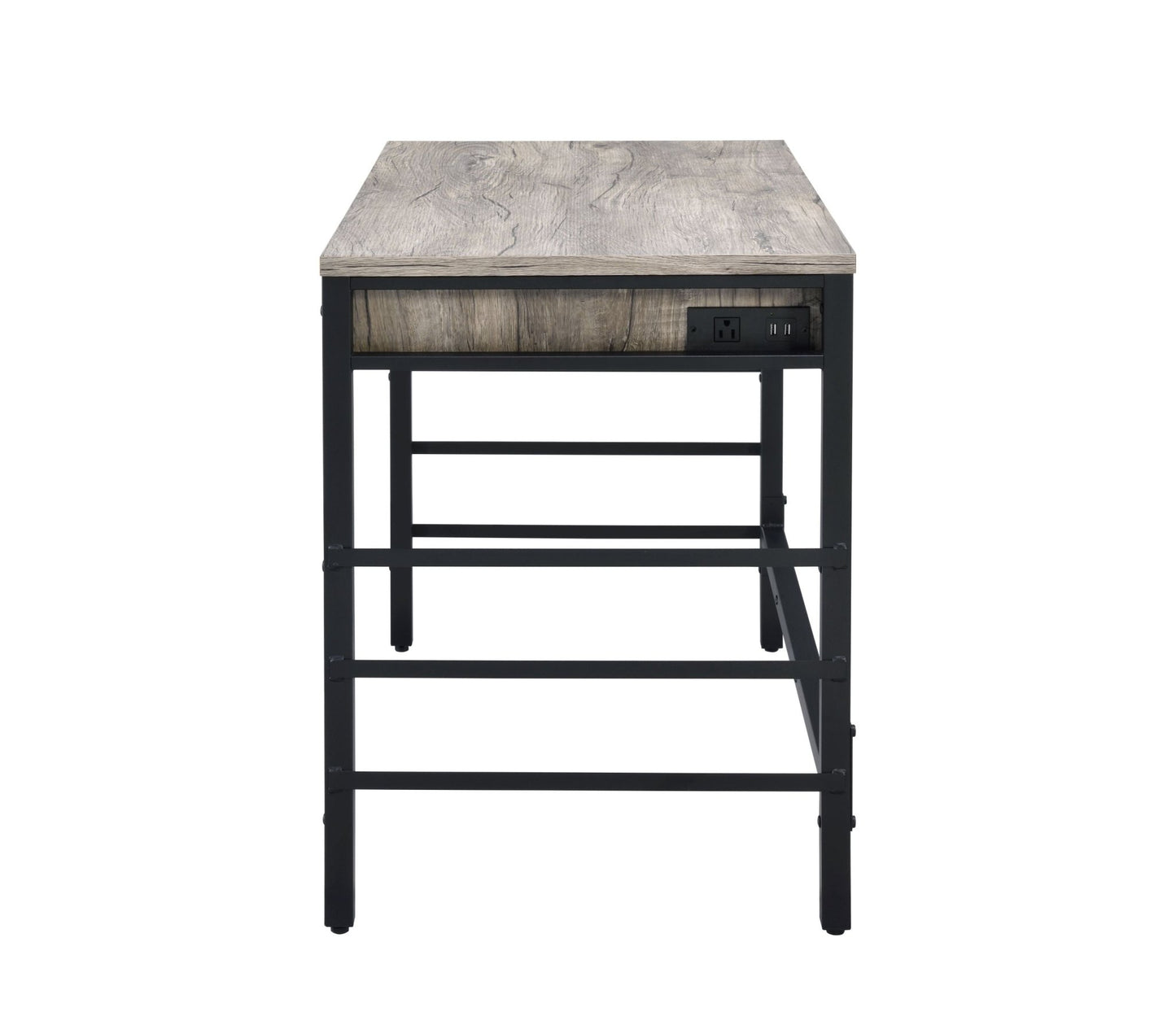 Disho Light Weathered Oak & Black Finish Writing Desk W/USB - 1st Choice Furniture Direct