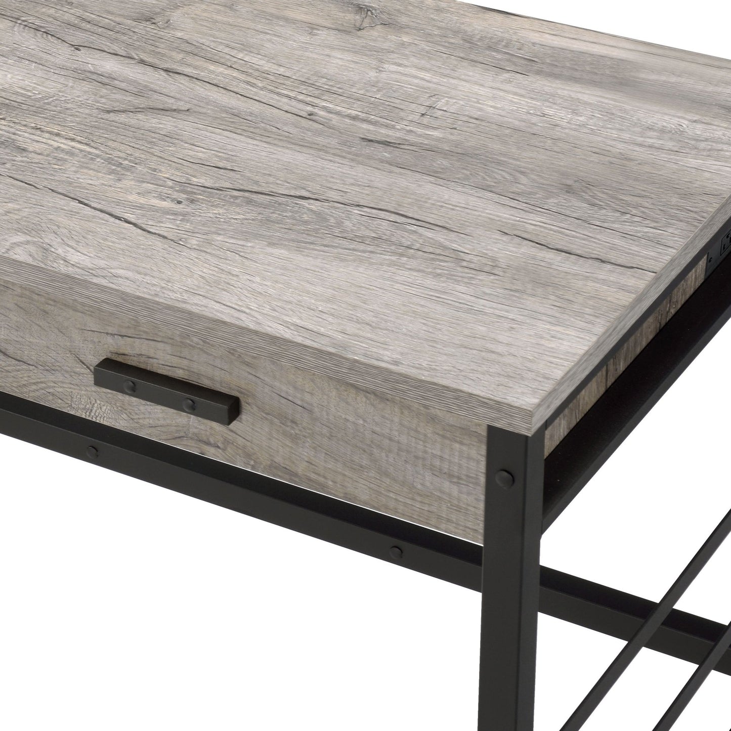 Disho Light Weathered Oak & Black Finish Writing Desk W/USB - 1st Choice Furniture Direct