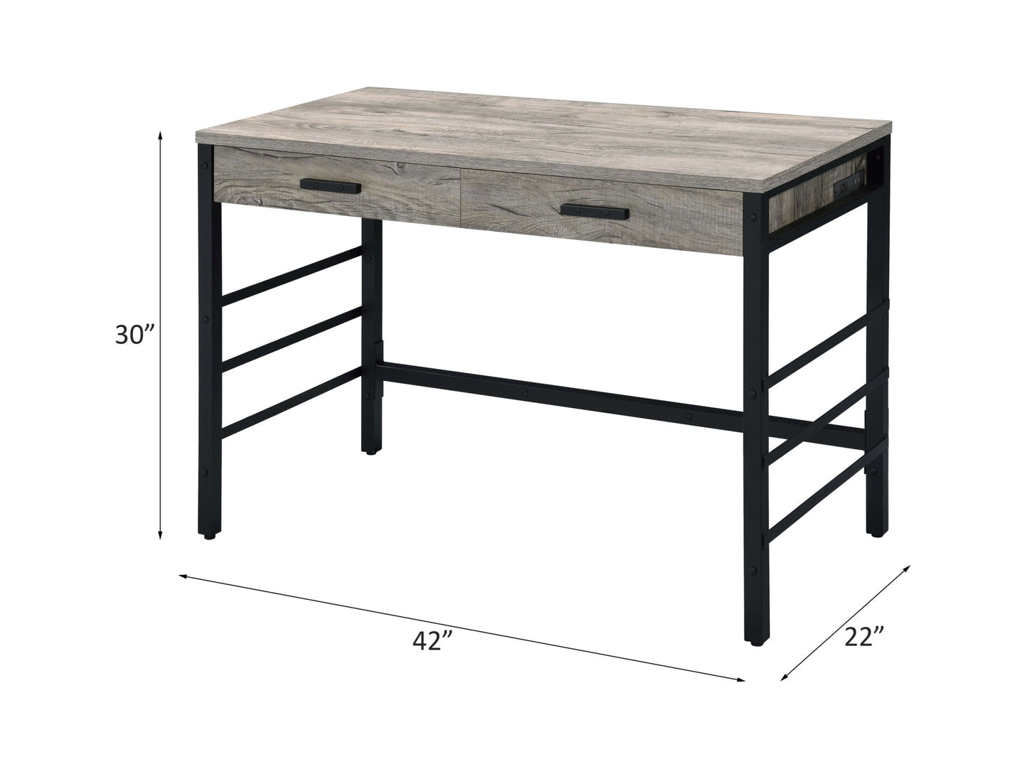 Disho Light Weathered Oak & Black Finish Writing Desk W/USB - 1st Choice Furniture Direct