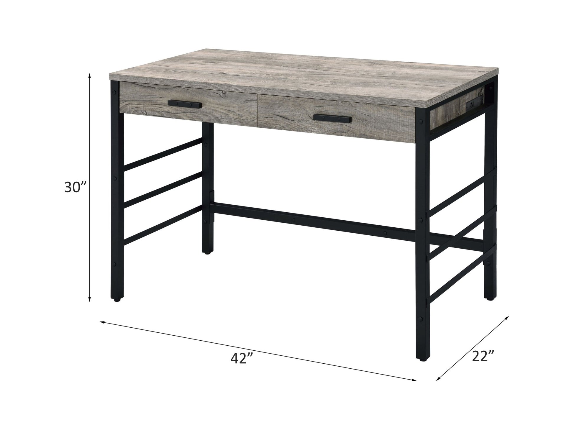 Disho Light Weathered Oak & Black Finish Writing Desk W/USB - 1st Choice Furniture Direct