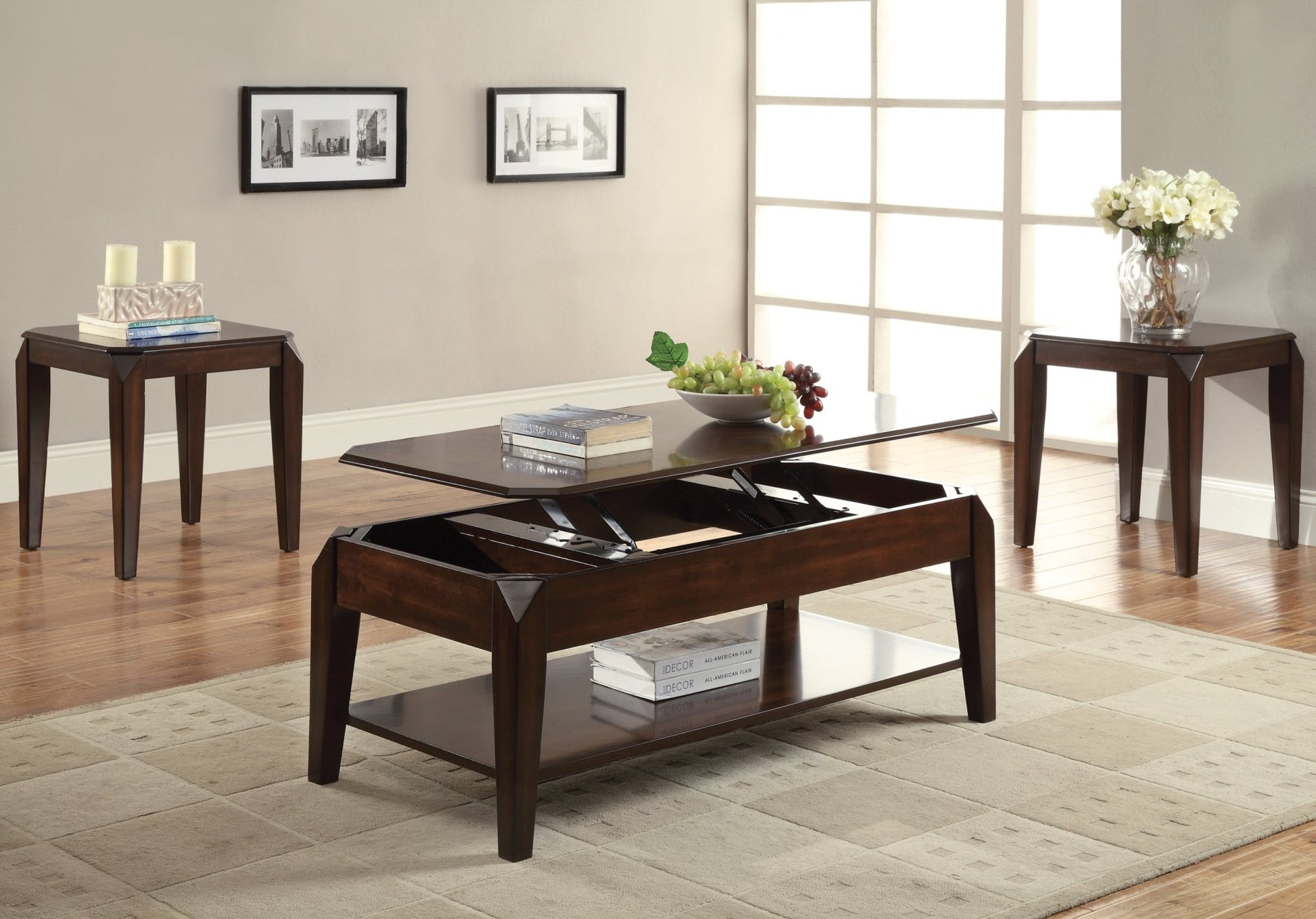 Docila Walnut Finish Coffee Table W/Lift Top - 1st Choice Furniture Direct