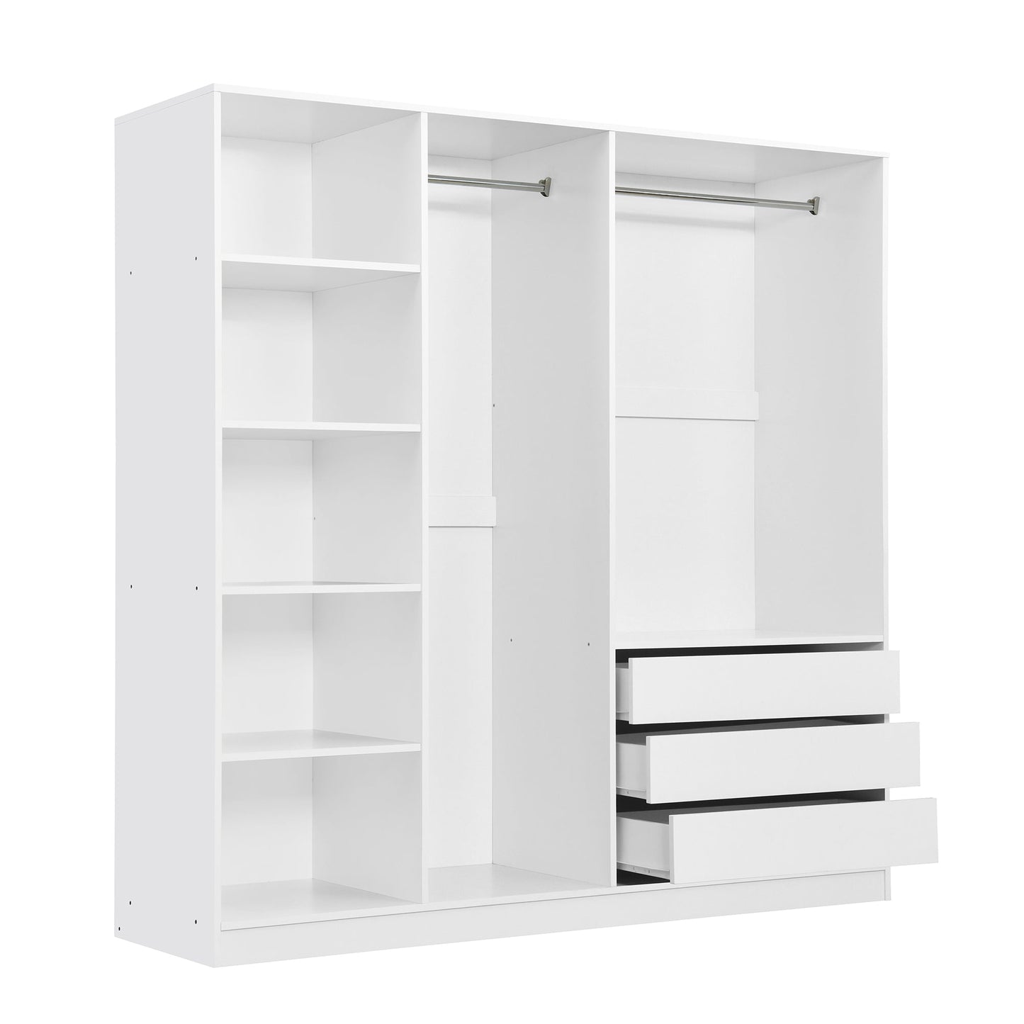 Doorless Wooden Storage Wardrobe for Dedroom with Shelves and 3 Drawers, White - 1st Choice Furniture Direct